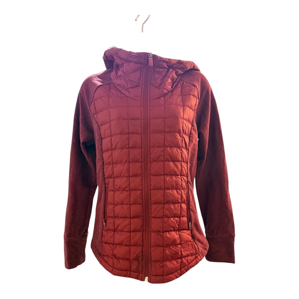 The North Face Womens Small Red Quilted Hybrid Fleece Puffer Hooded Jacket